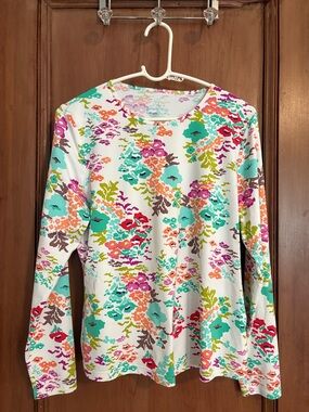 Lands' End Women's Mint, Purple & Pink Patterned Top